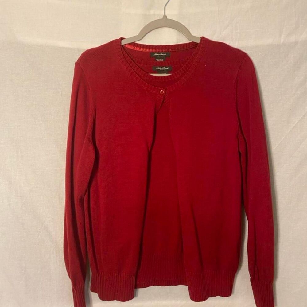 Eddie-bauer Women's Red and Burgundy Cardigan - Picture 6 of 6